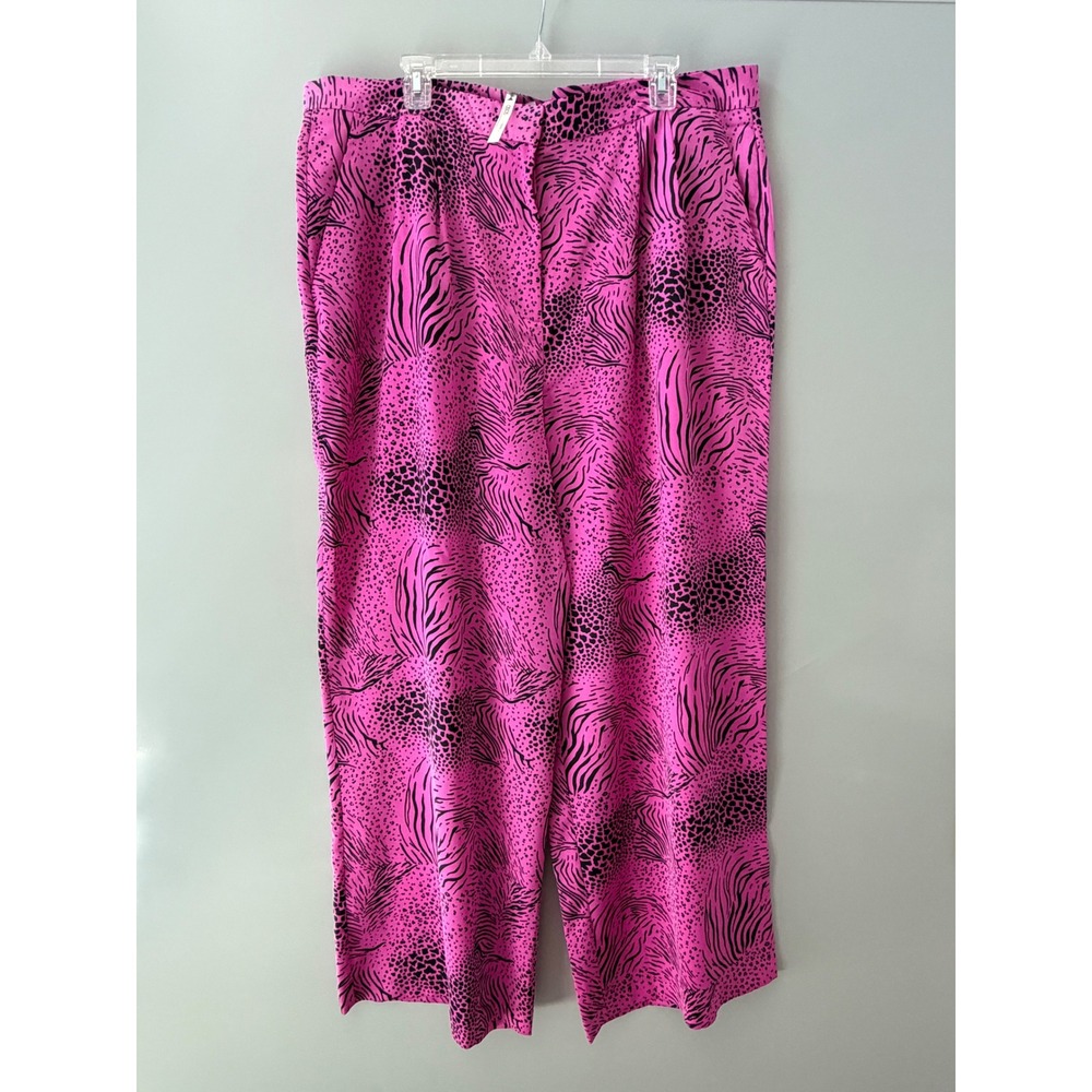 ASOS Pink Black Mixed Animal Print Wide Leg Trousers Zebra Leopard Size 18
